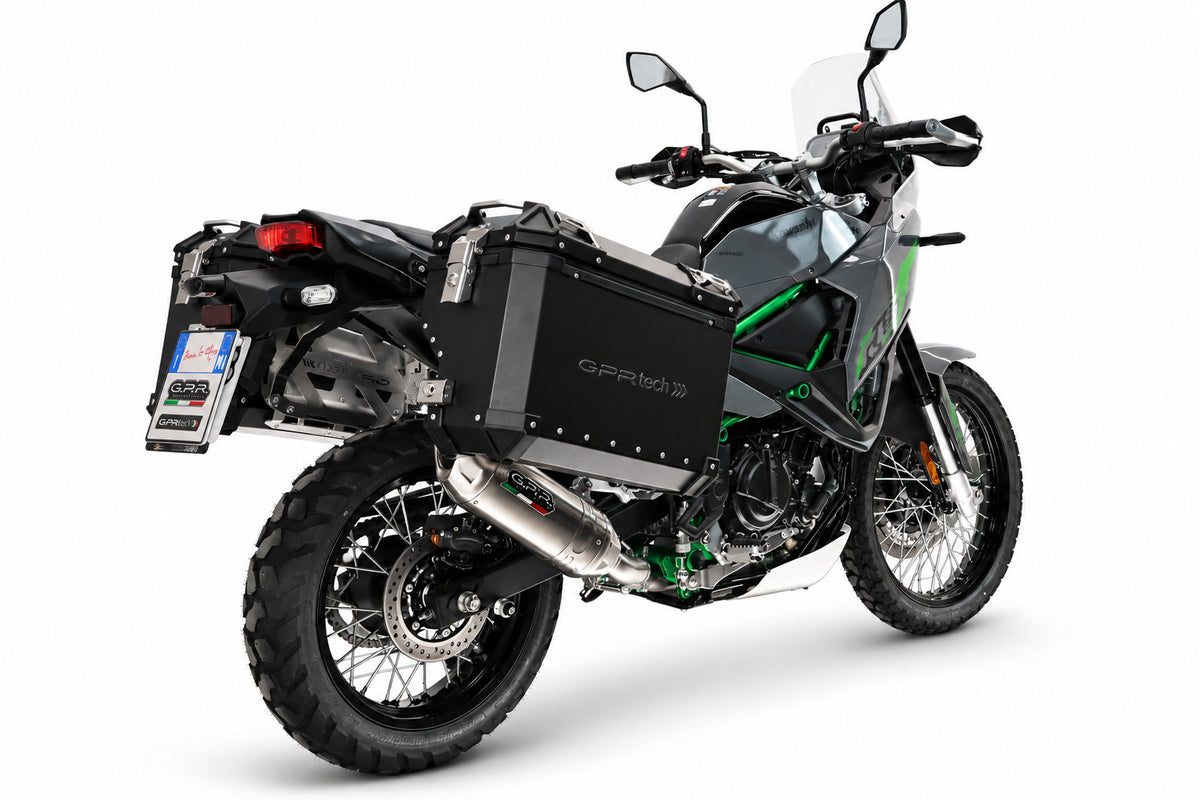 Maletas laterales GPR TECH de 38 + 32 litros, aluminio negro, para Kawasaki KLE 500 2026-2027