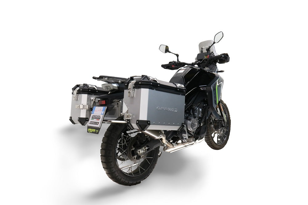 Maletas laterales GPR TECH de aluminio plateado para CF Moto 450MT 2023-2025 (38 litros + 32 litros)