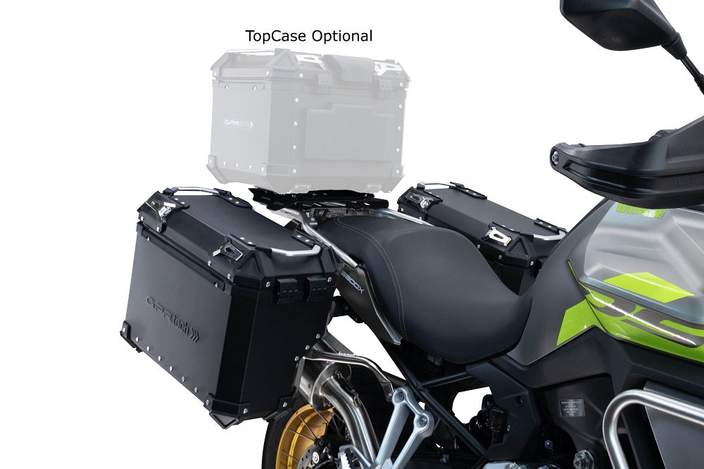 Maletas laterales Voge 900DSX 2024-2025 de 38 litros + 32 litros GPR TECH de aluminio negro con portaequipajes negro