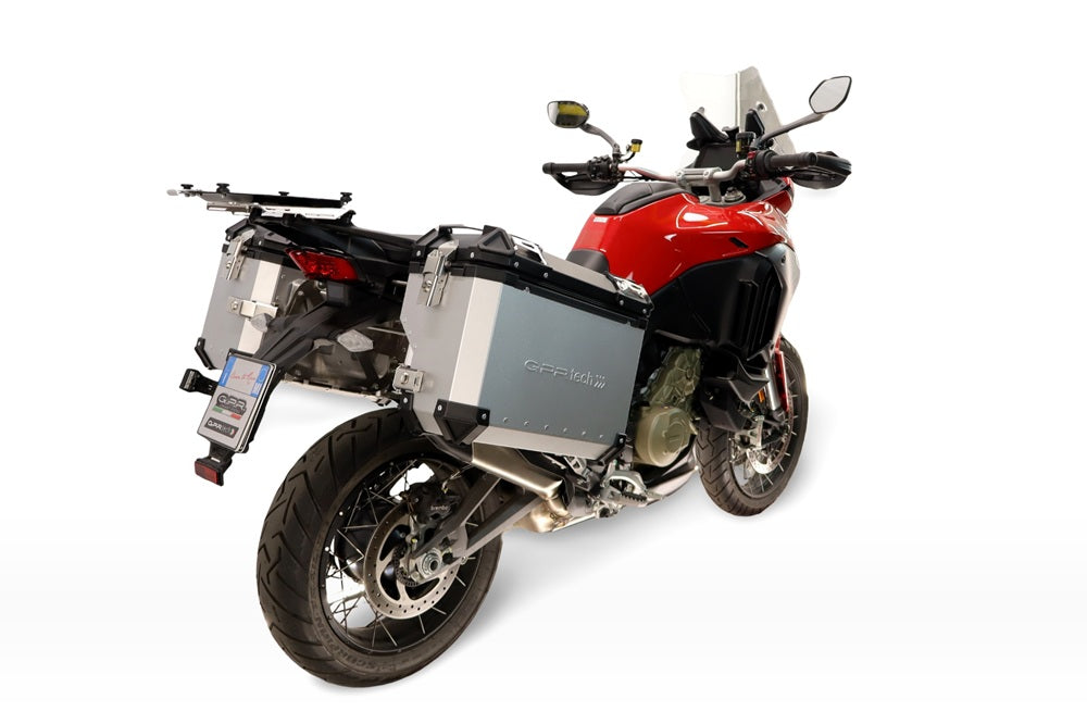 Maletas laterales GPR TECH de 38 + 32 litros, aluminio plateado, para Ducati Multistrada V4 / V4S 2025-2026