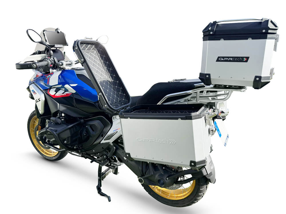 BMW R1300GS 2023-2025 Top and Side Case Kits 35 Liters + 38 Liters + 38 Liters GPR TECH Silver Aluminum