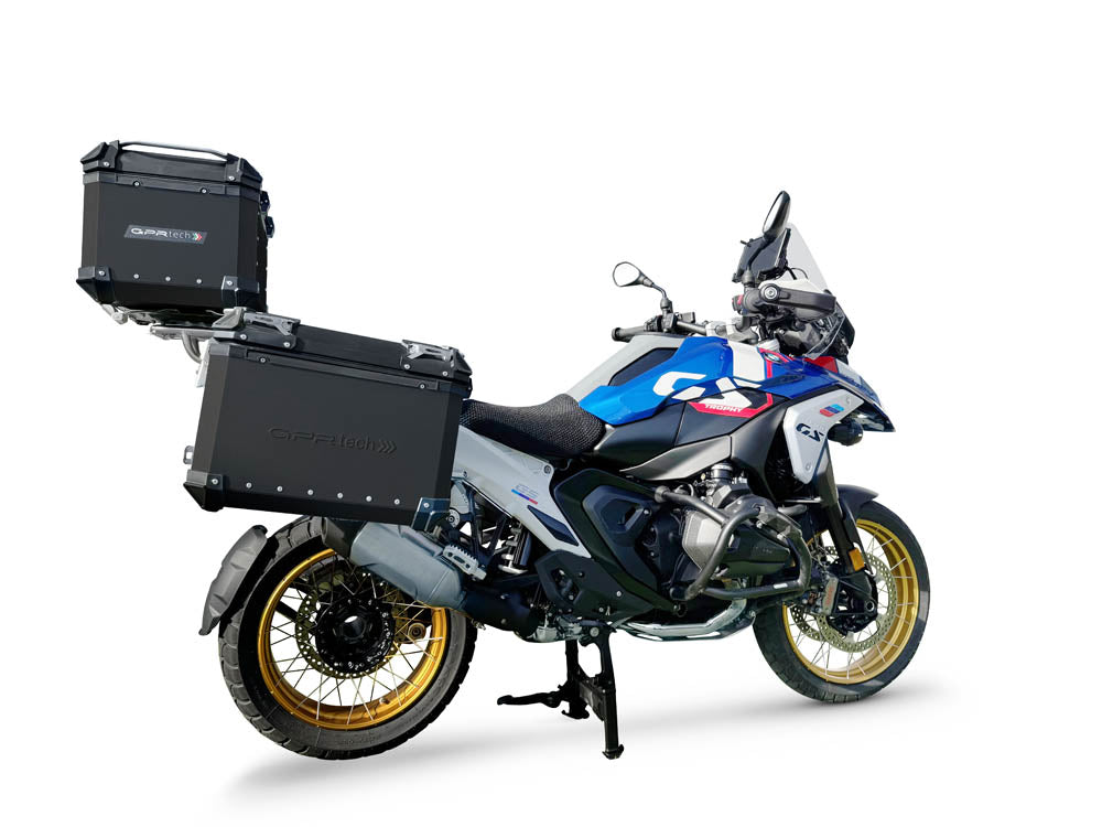 BMW R1300GS 2023-2025 Top and Side Case Kits 35 Liters + 38 Liters + 38 Liters GPR TECH Black Aluminum